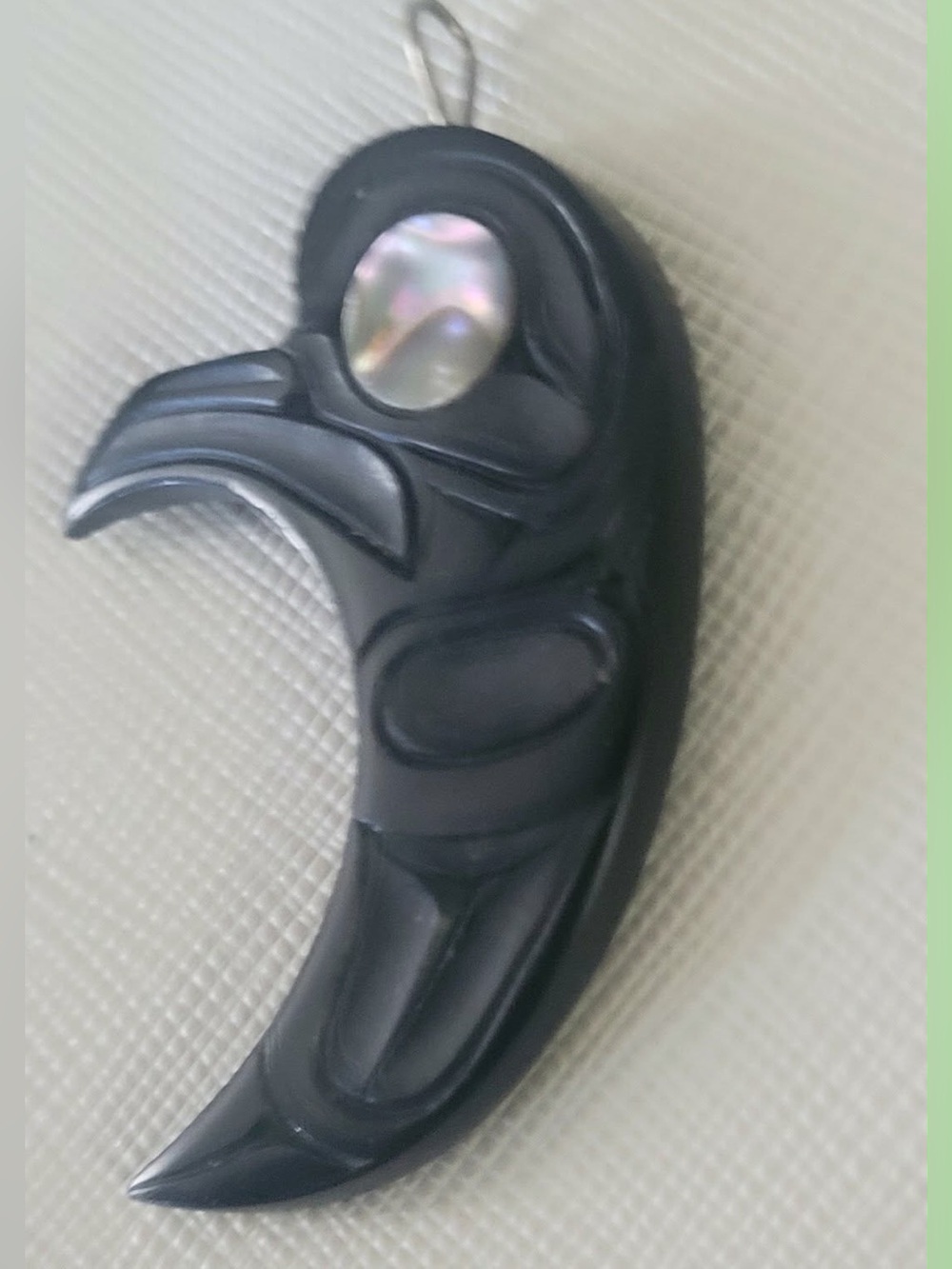 Carved Argillite Pendant with Abalone Eye